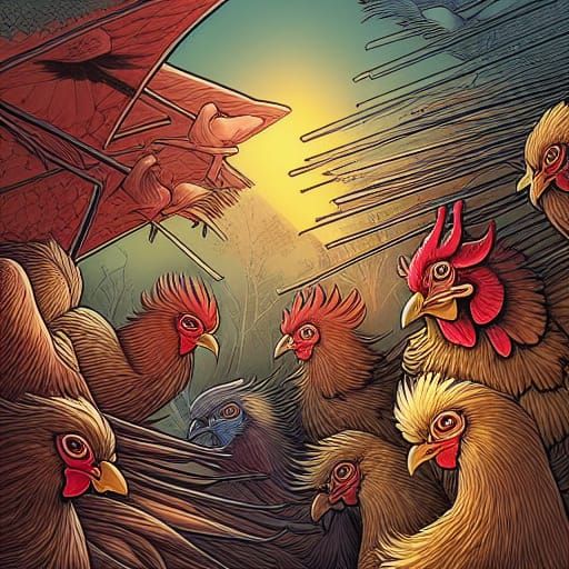Chickens in Comic Book Art Style