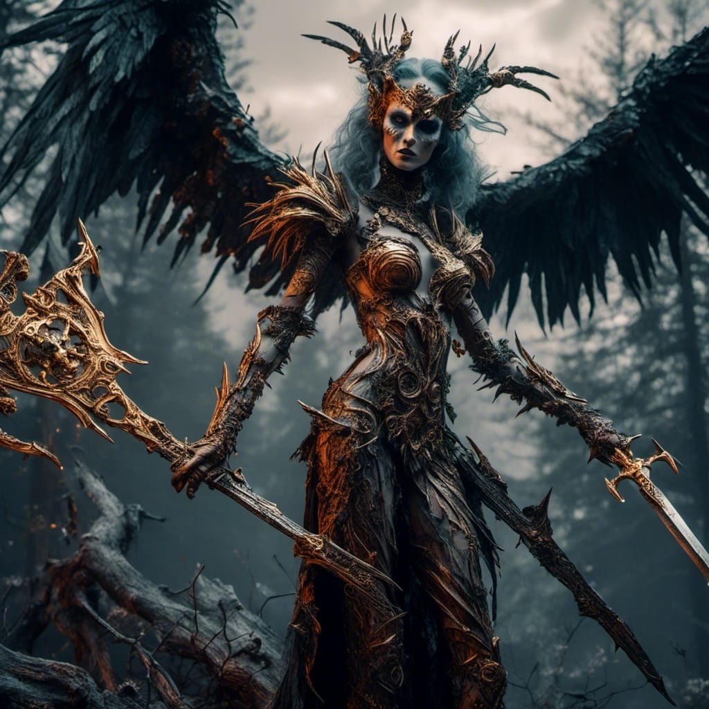 <lora:Eclipse:1.0> Harpy lady with sword and golden watches ...