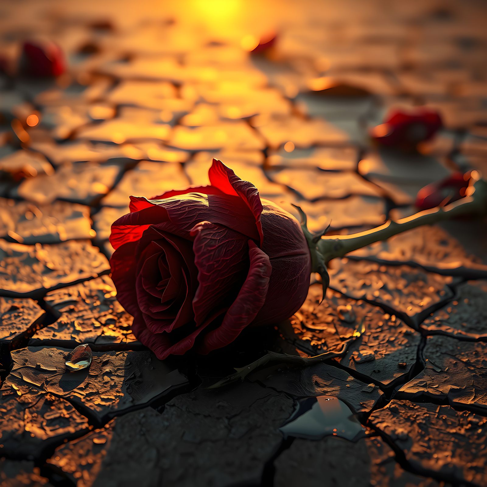 Surreal, Dehydrated Red Rose in Vibrant, Detailed Fantasy La...