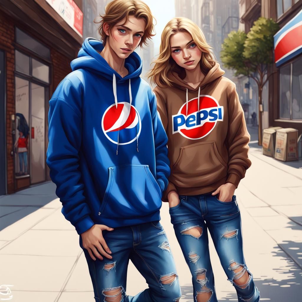 Realistic Image of Teenagers in Pepsi Blue Hoodies
