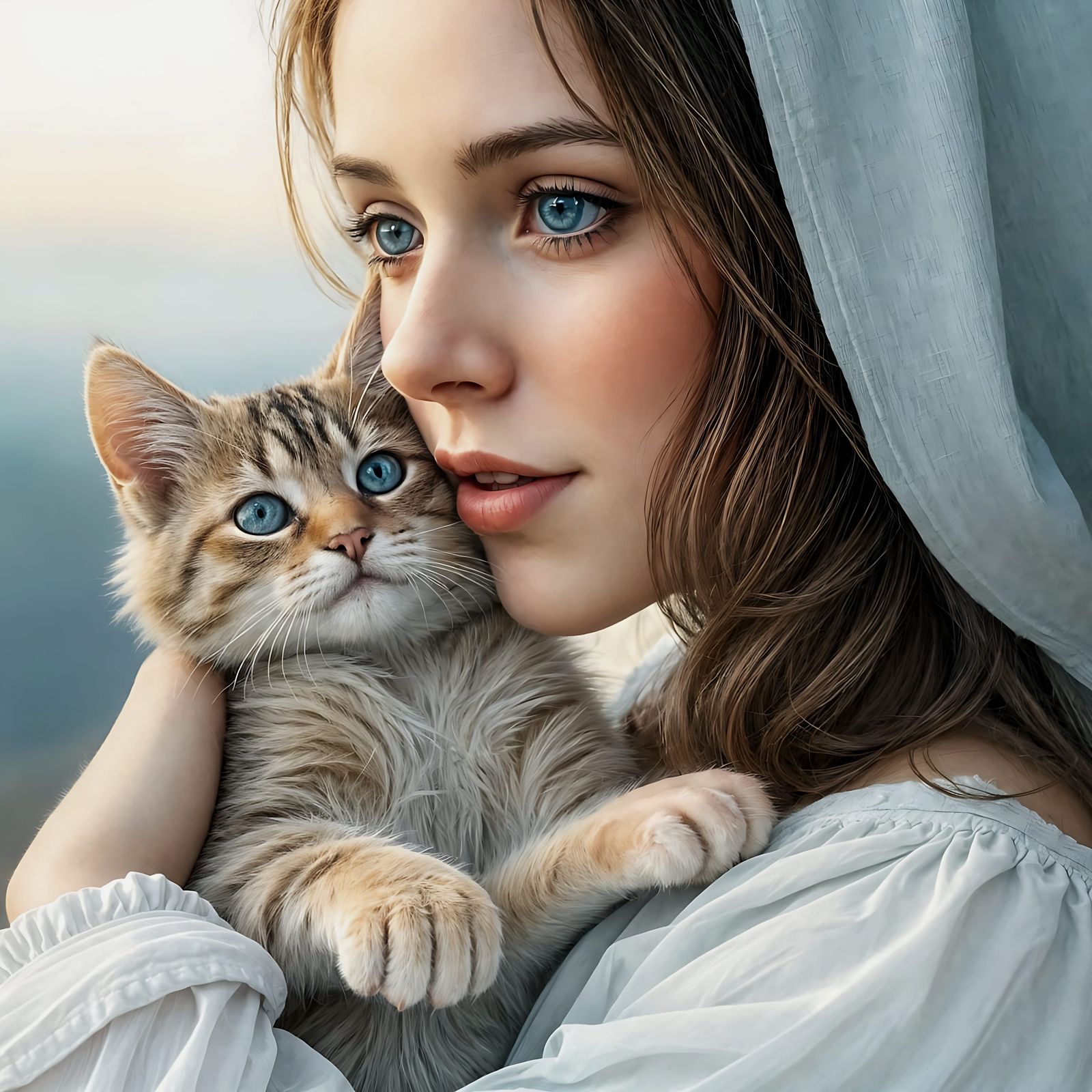 Woman Sings to Her Cat in a Soft, Minimalist Setting