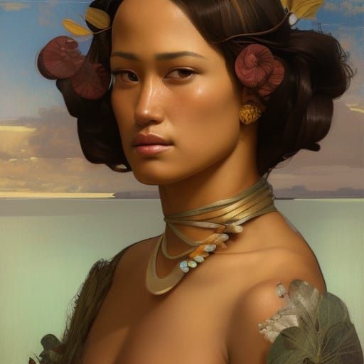 Polynesian Woman Portrait in Renaissance Style