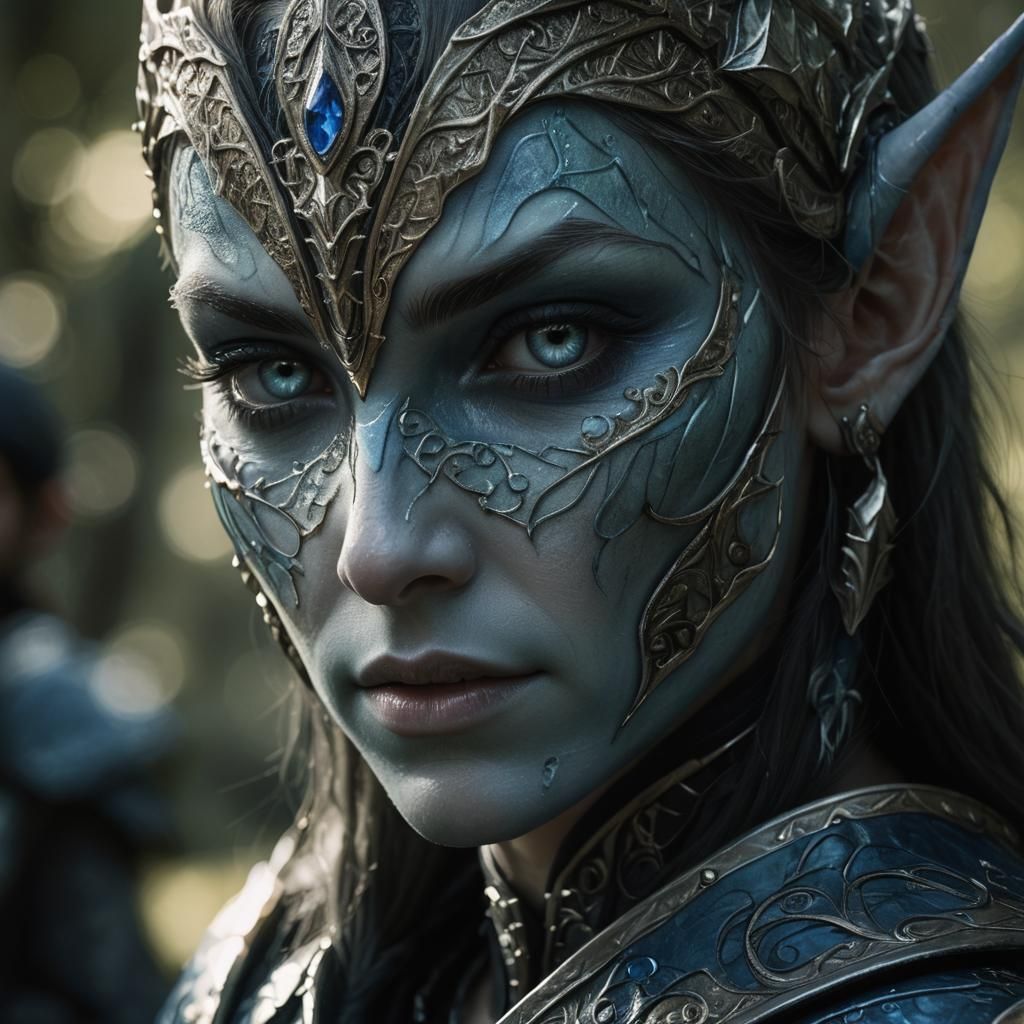 Elven Warrior in Silver Armor, Photorealistic Portrait