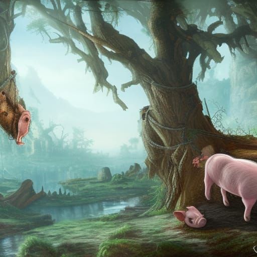 Detailed Matte Painting of a Squealing Pig