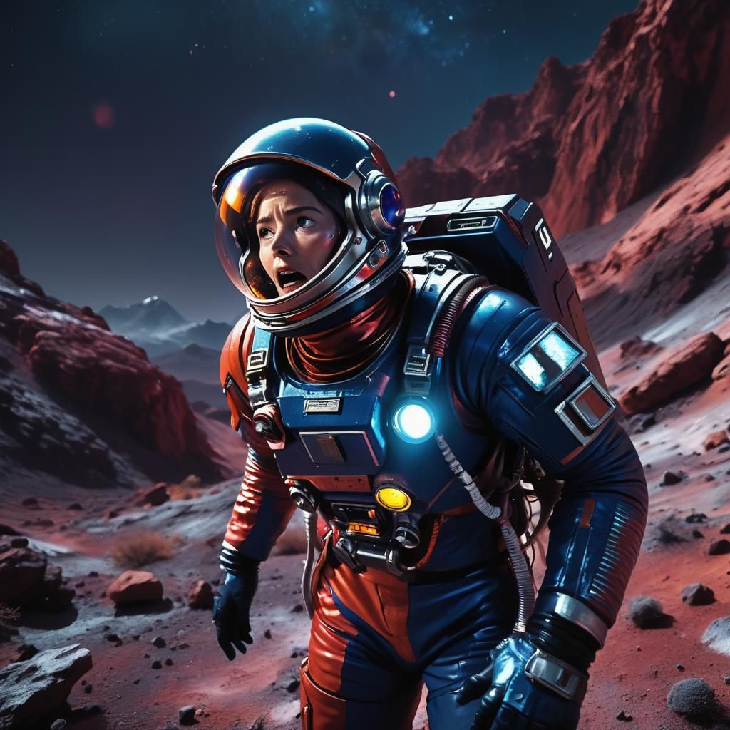 Retro-Futuristic Astronaut's Terror on Crimson Planet
