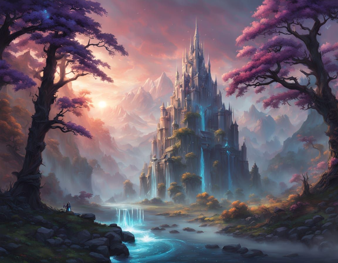 Majestic Fantasy Warrior in Sunset Realm