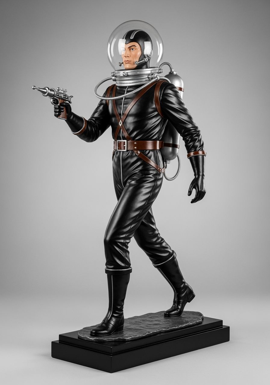 1930s Sci-Fi Hero Sculpture in Art Deco Style