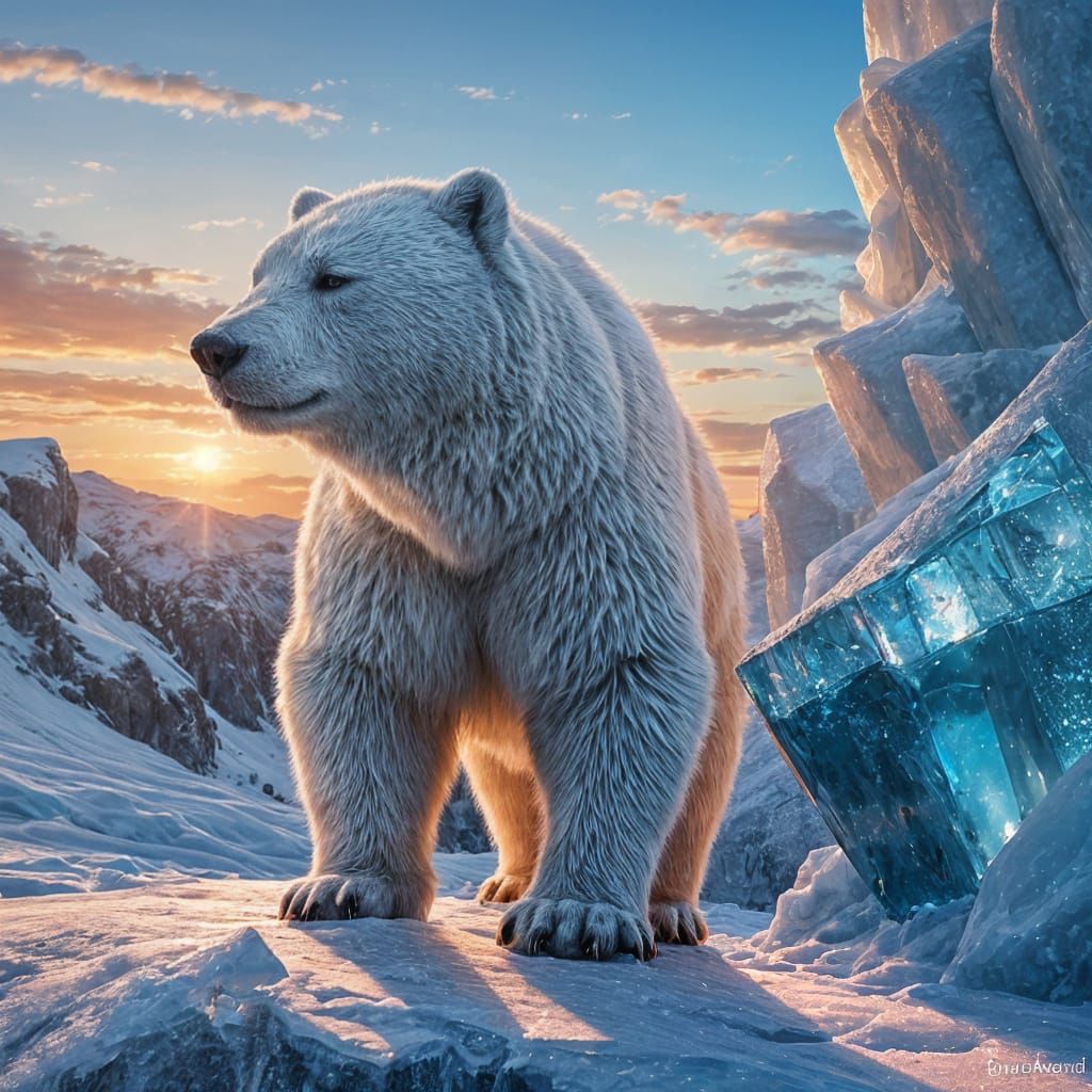 Icy Bear Sculpture at Sunset, Plein Air Style