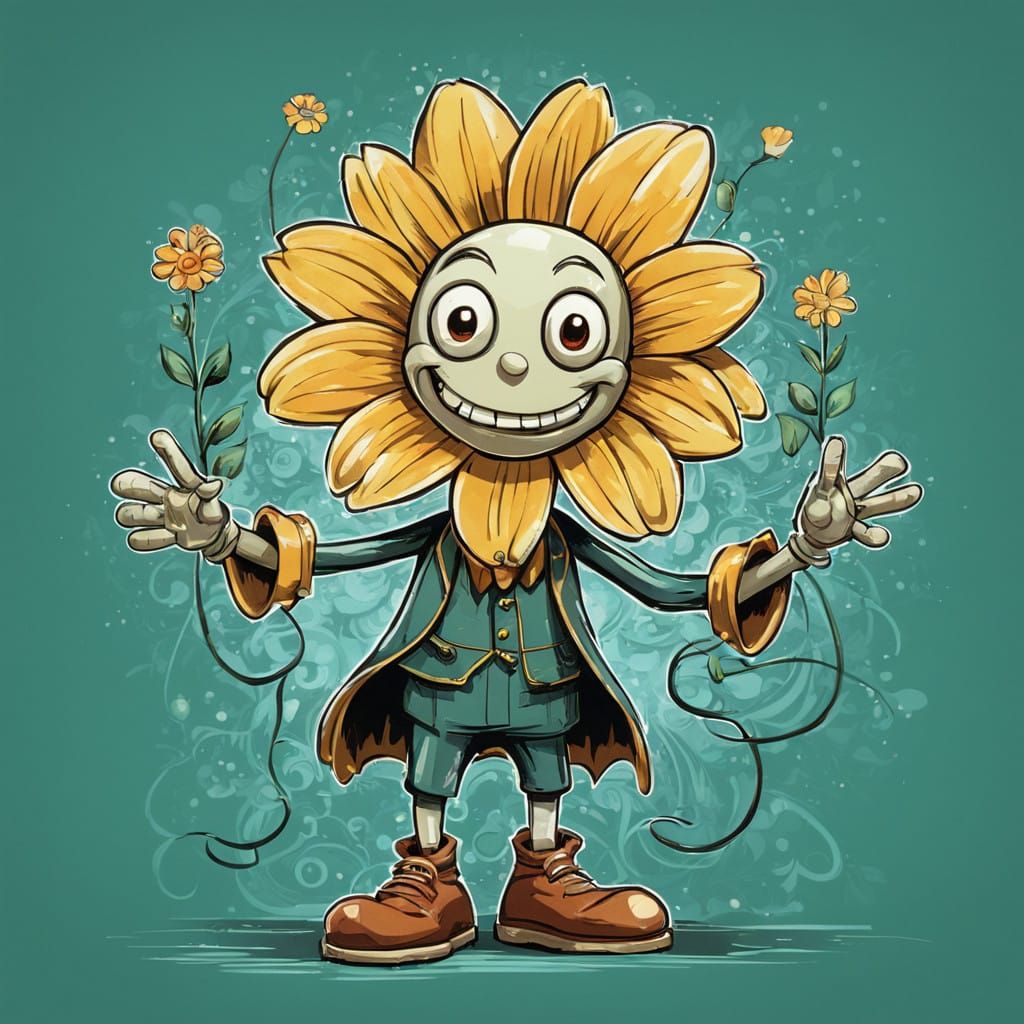 Electric Flower Cartoon Character in 1920s Style