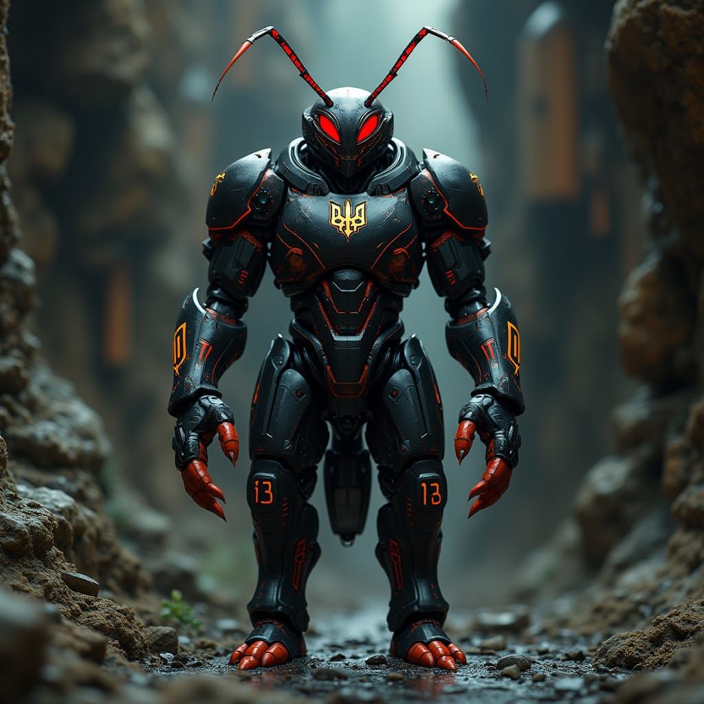 Futuristic Ant Warrior with Cybernetic Exoskeleton