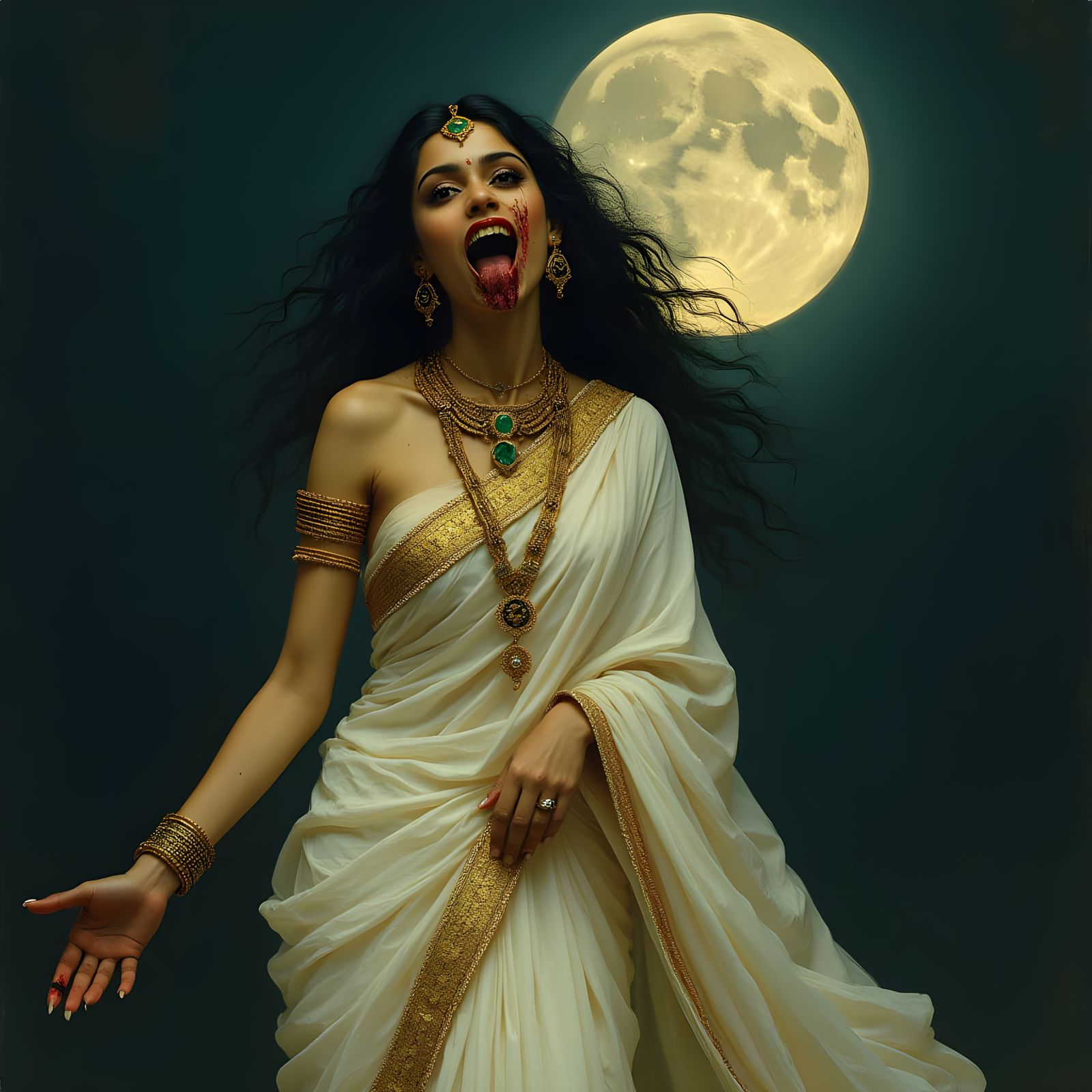 Ethereal Indian Ghost Woman in Full Moon