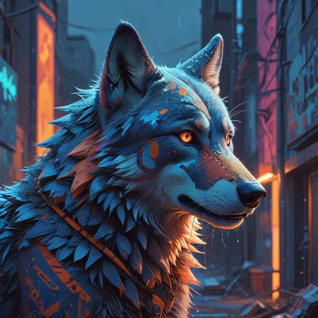 Vibrant Wolf Street Art Portrait