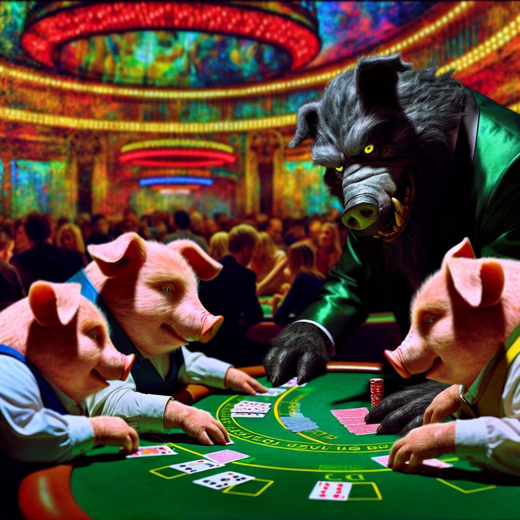 Three Little Pigs in High-Stakes Casino Blackjack Showdown