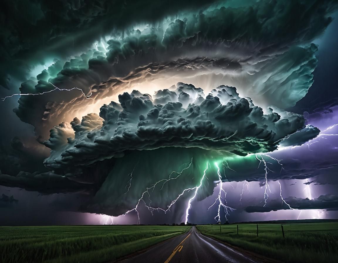 Dramatic landscape concept art. Thunderstorm