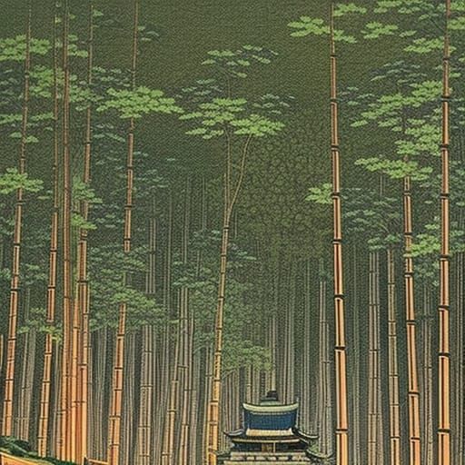 Serene Temple Landscape in Shin-hanga Style