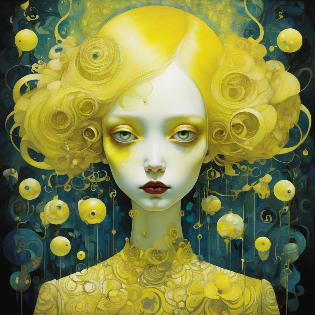 Vibrant Acid Yellow Portrait in Mixed Artistic Styles