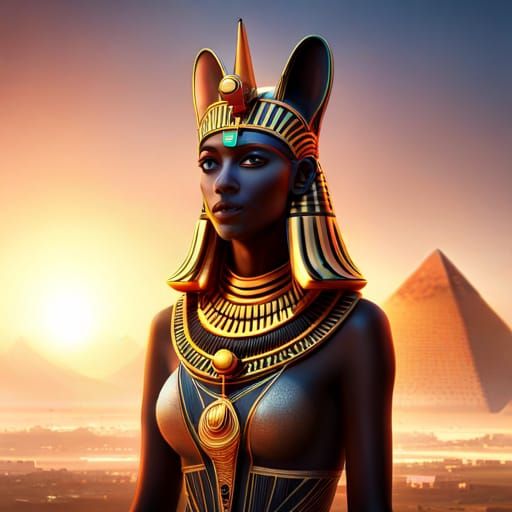 Egyptian Goddess Bastet Portrait in Hyperrealistic Style