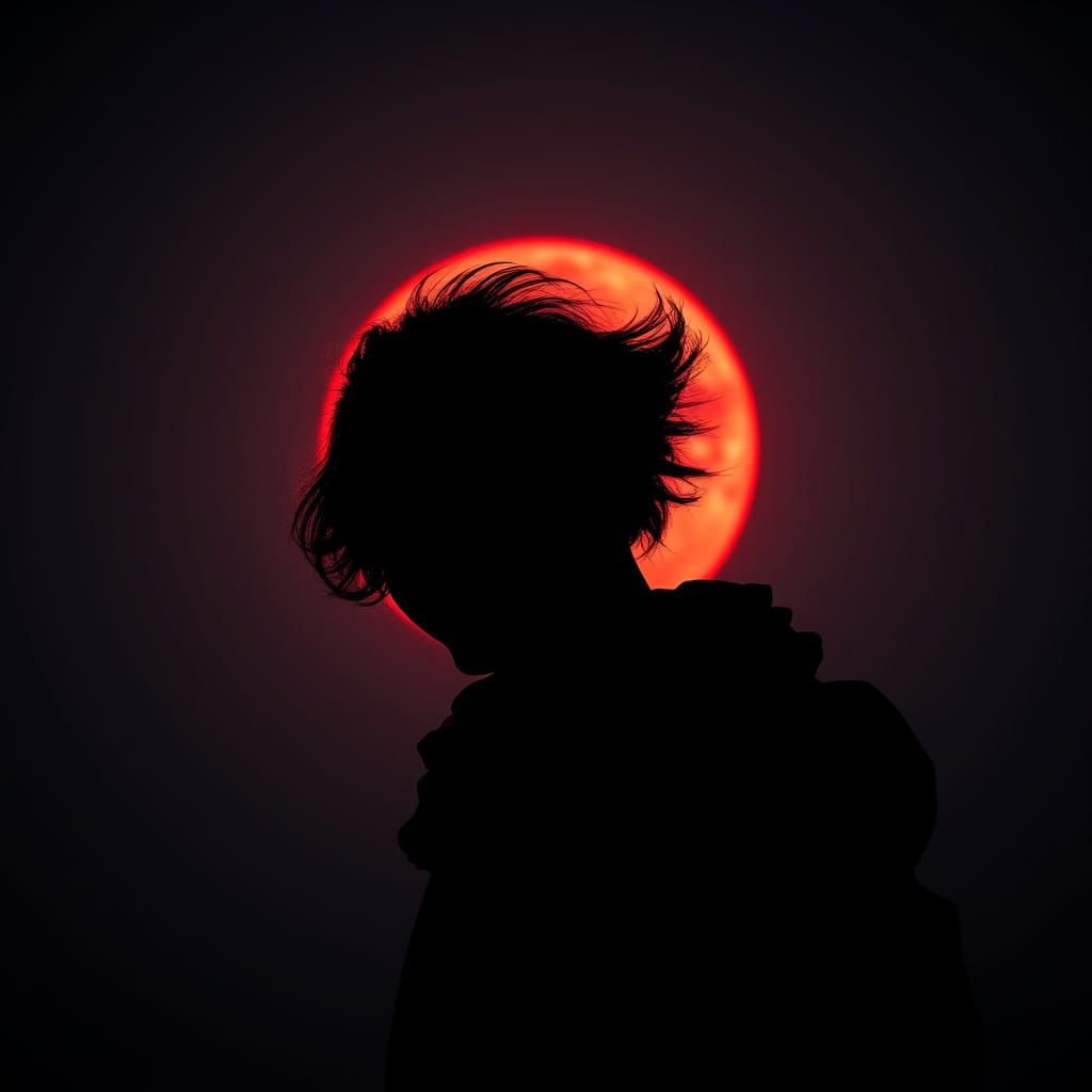 Clown Silhouette Against Vibrant Red Moon