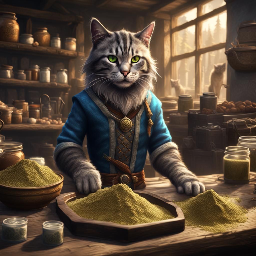 Cat as Skyrim Khajiit Catnip Dealer