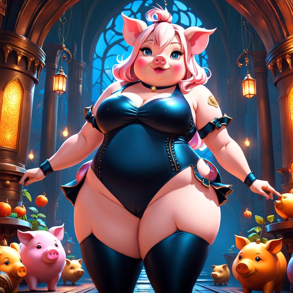 Anthropomorphic Pig in Leotard: Detailed Fantasy Art