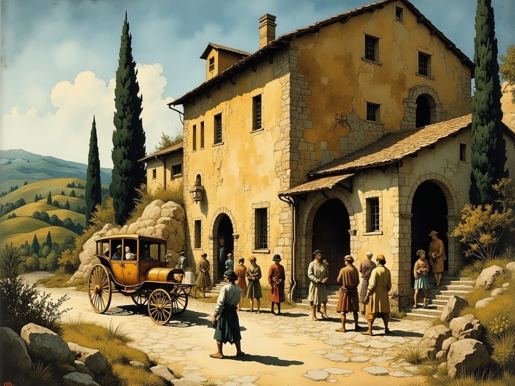 Rustic Italian Inn in Golden Light