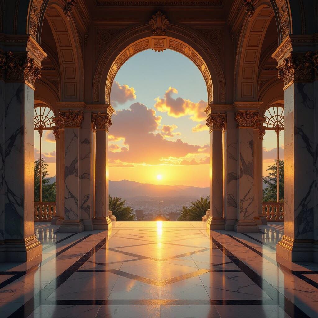 Opulent Art Deco Palace at Sunset