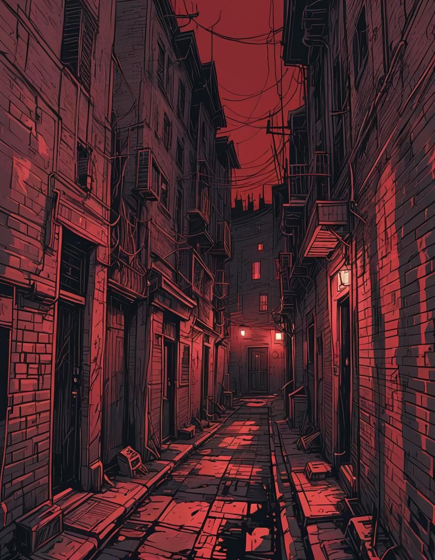 Nightmarish Alleyway: Glowing Figures Emerge