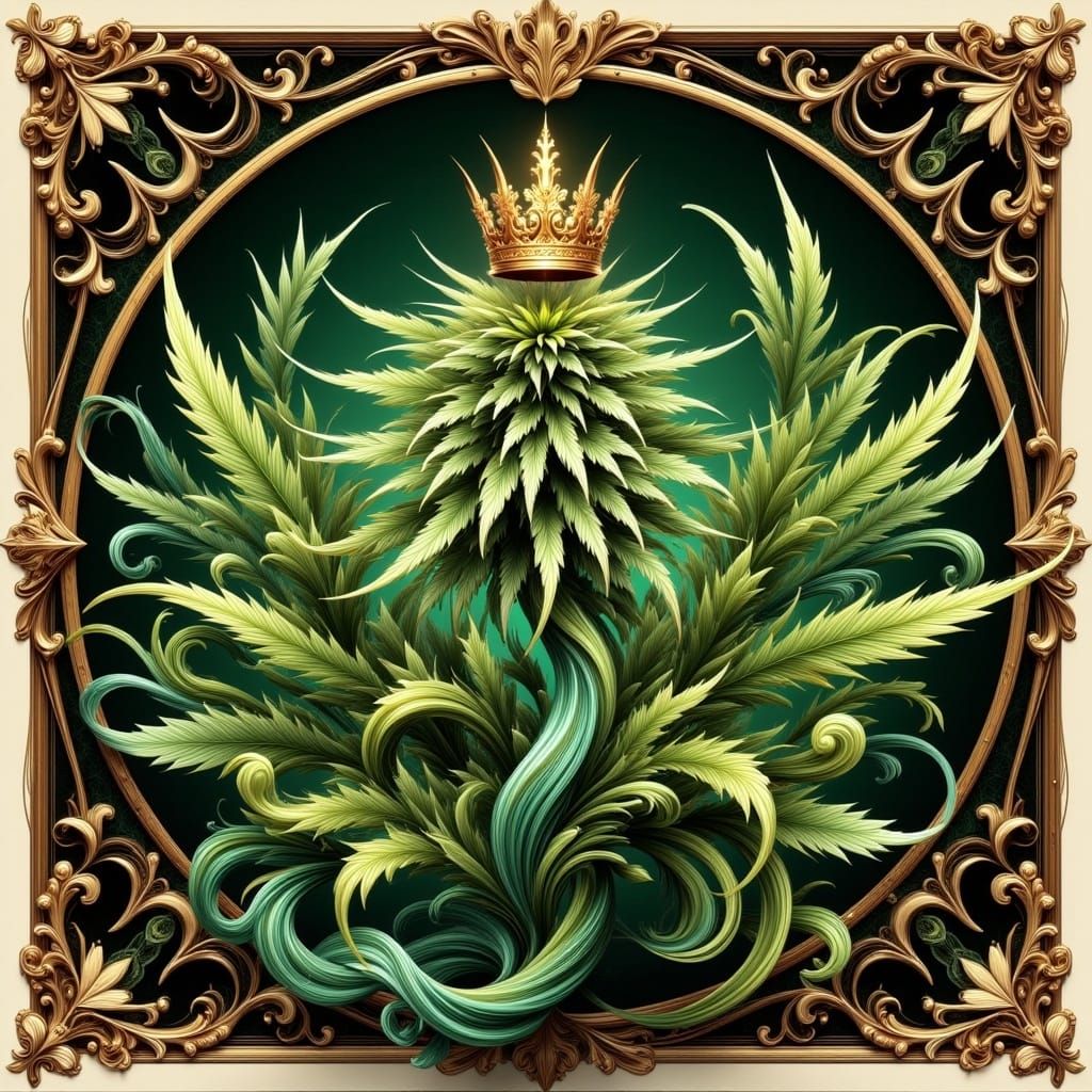 Regal Cannabis King in 3D Anime Art Style