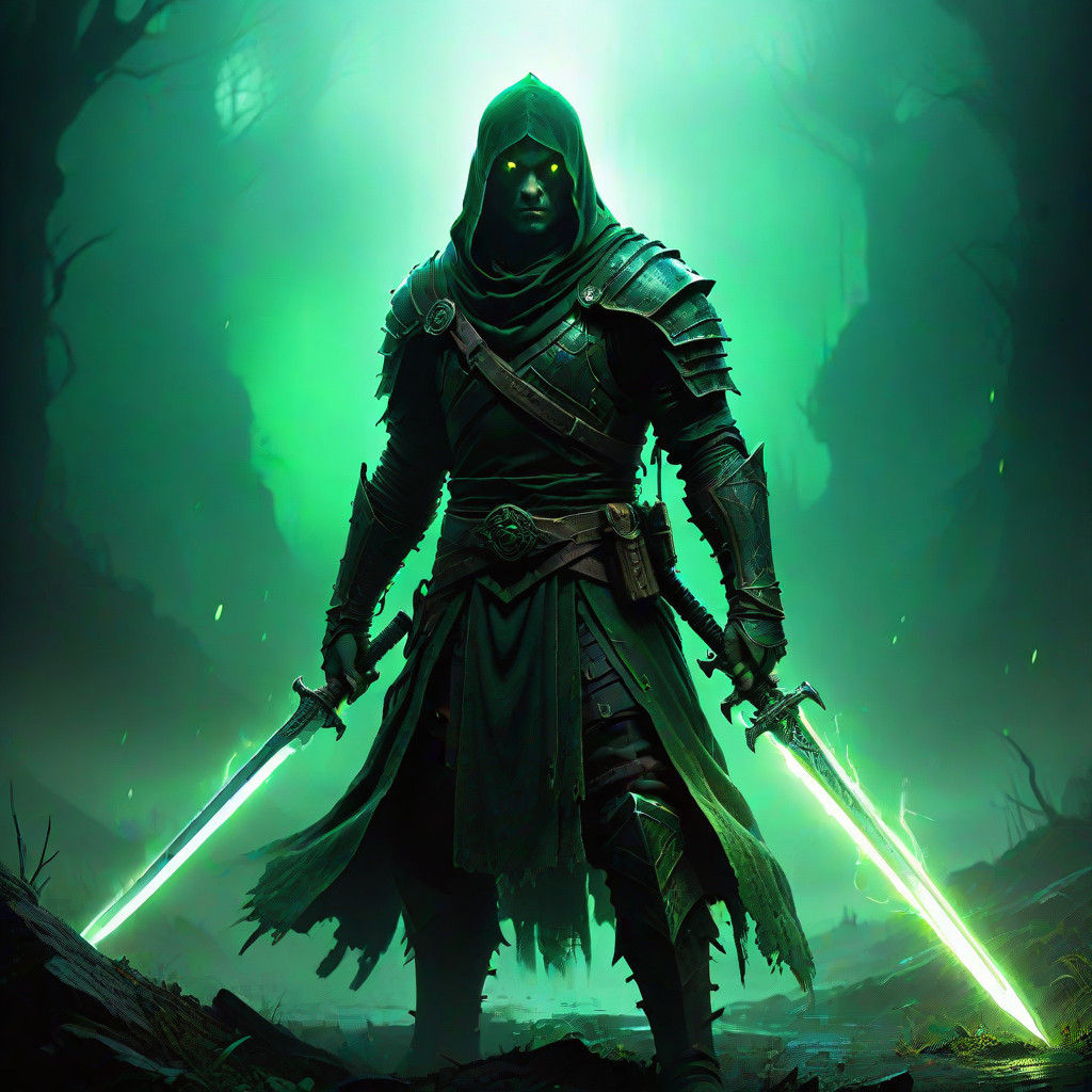 Corrupted Warrior Wields an Eerie Sword in Dark Fantasy