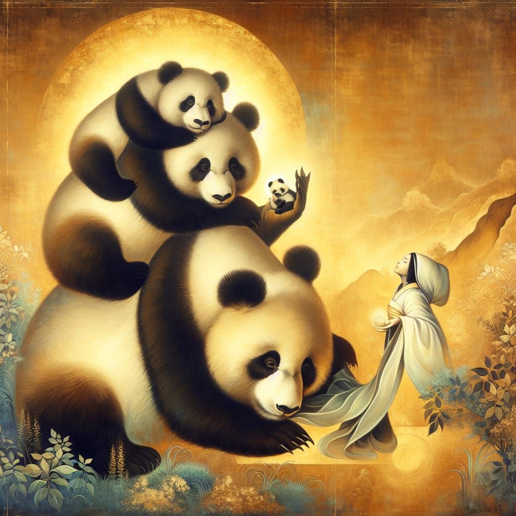 Panda Pyramid in Ethereal, Detailed Realism