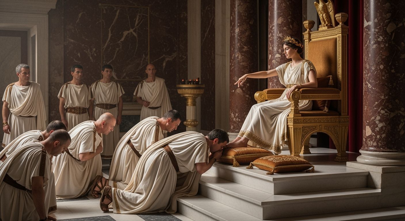 Empress Messalina in her Throne Room, Photorealistic Style