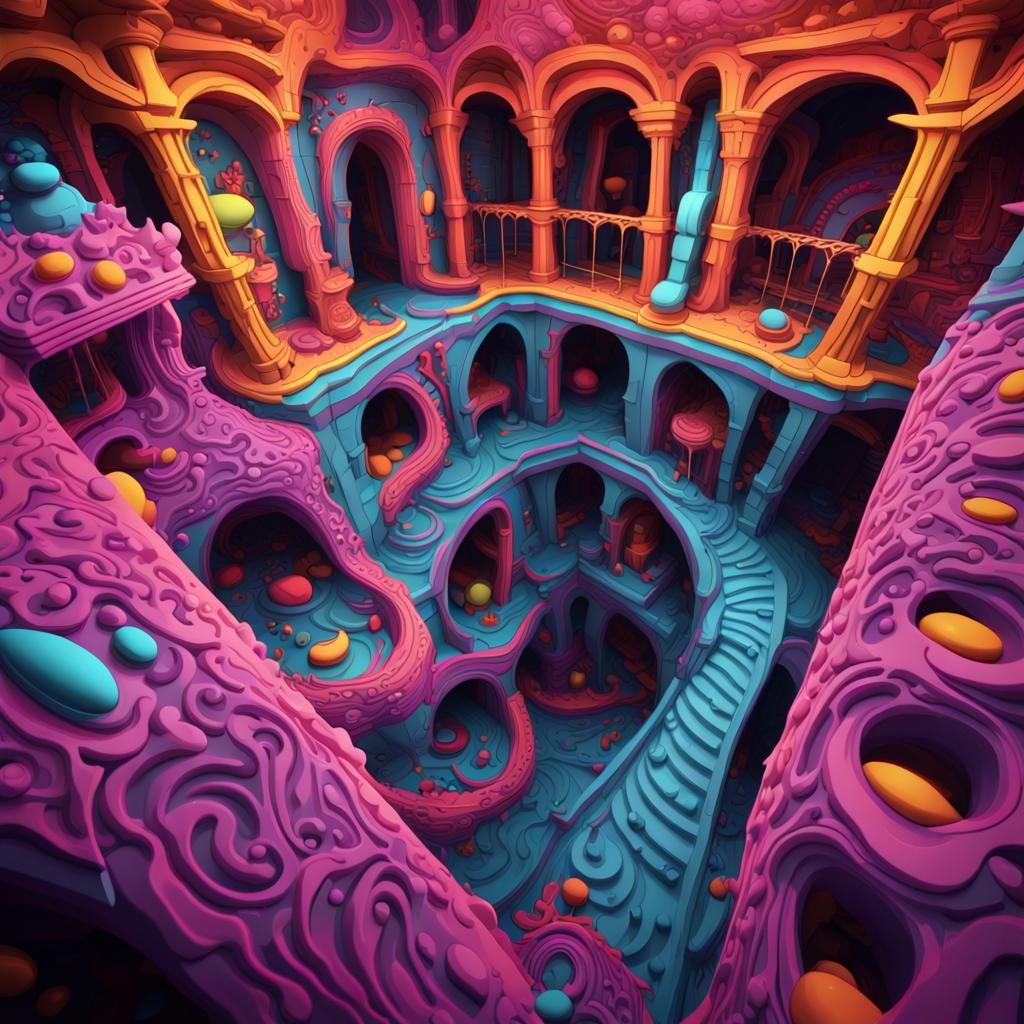Dr. Seuss Meets Escher in Neon Fantasy Art