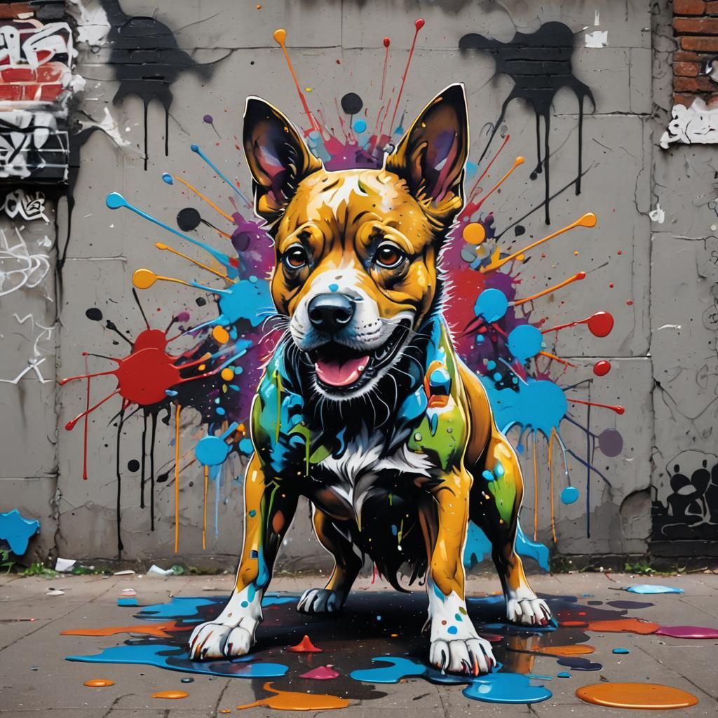 Dog in Graffiti Street Art Style