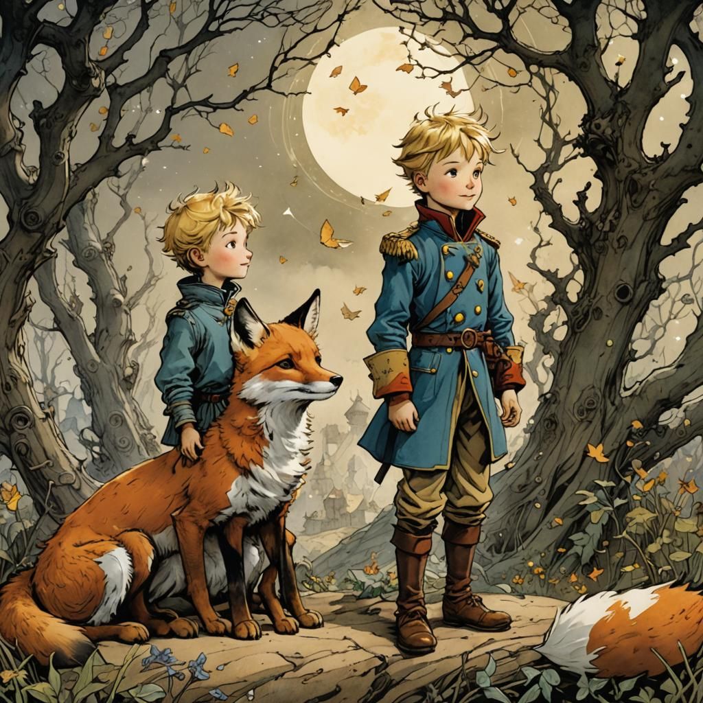 Little Prince and Fox Friendship: Intricate Illustration