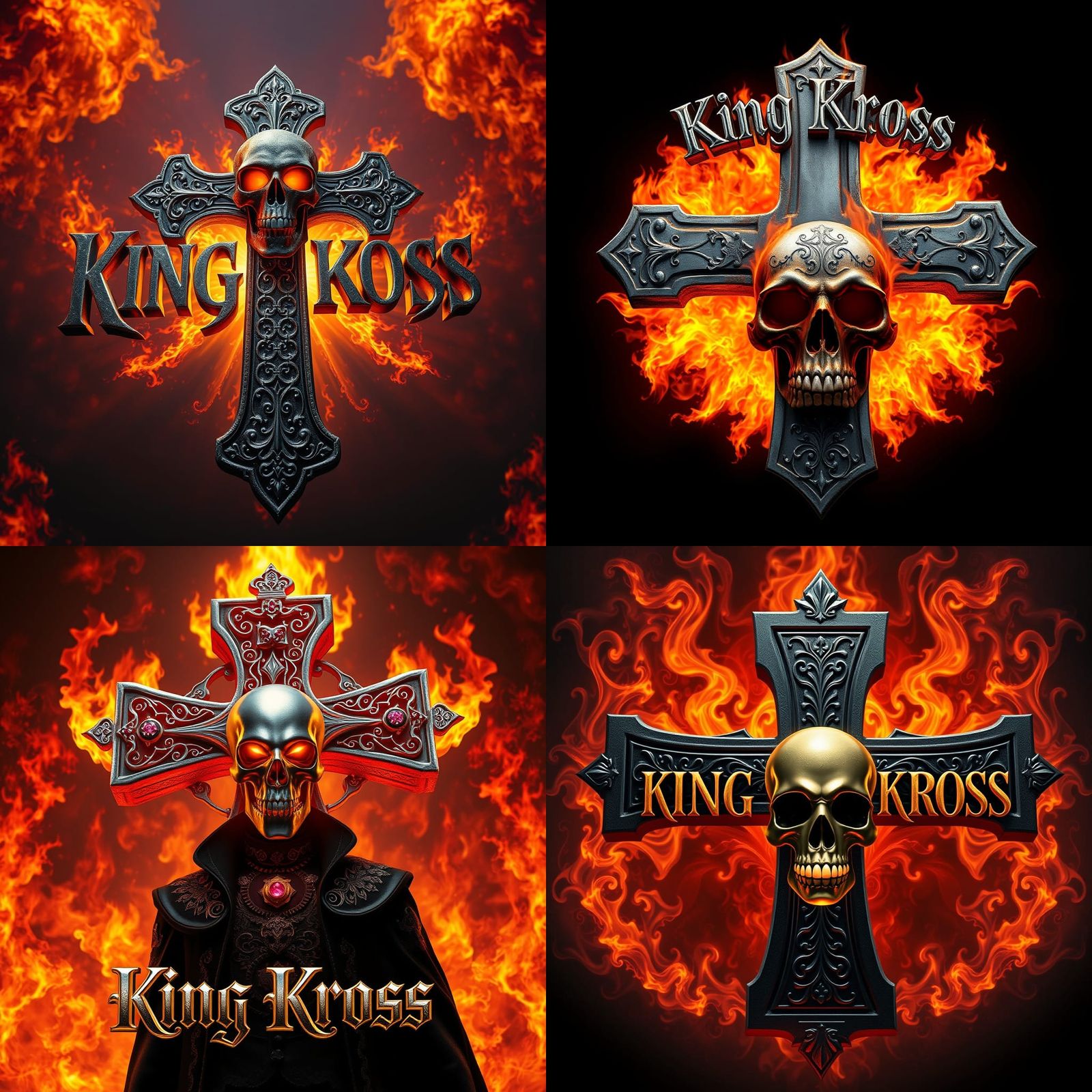 King Kross Logo with Flames and Skull