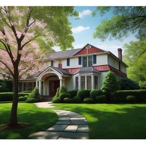 Vintage House with Blooming Flowers in Retro Style