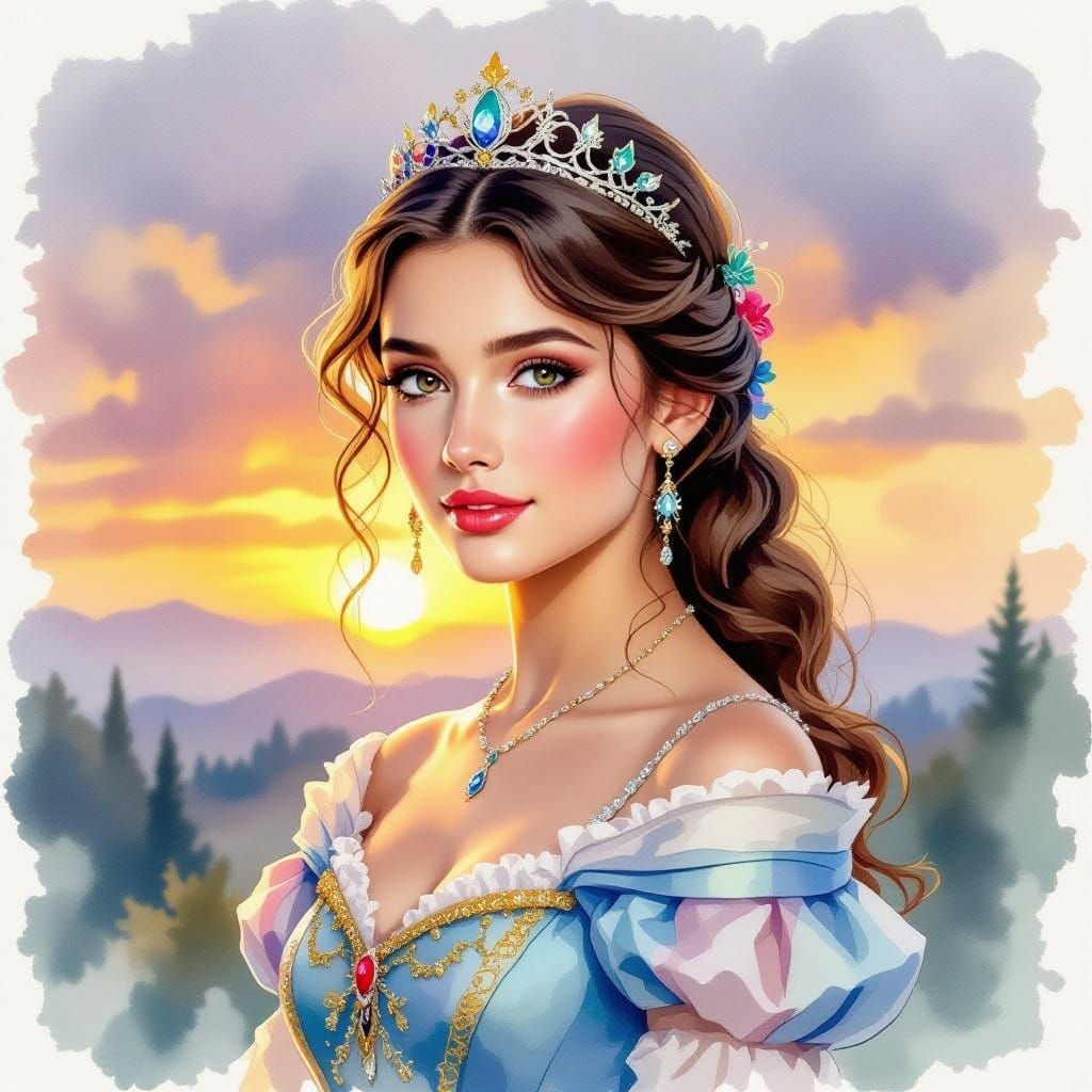 Watercolor Princess Portrait in Dawn's Soft Light