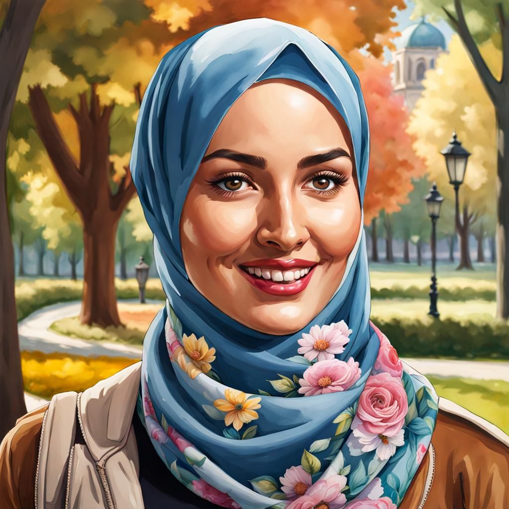 Beautiful Hijabi Student Portrait in Watercolor Style