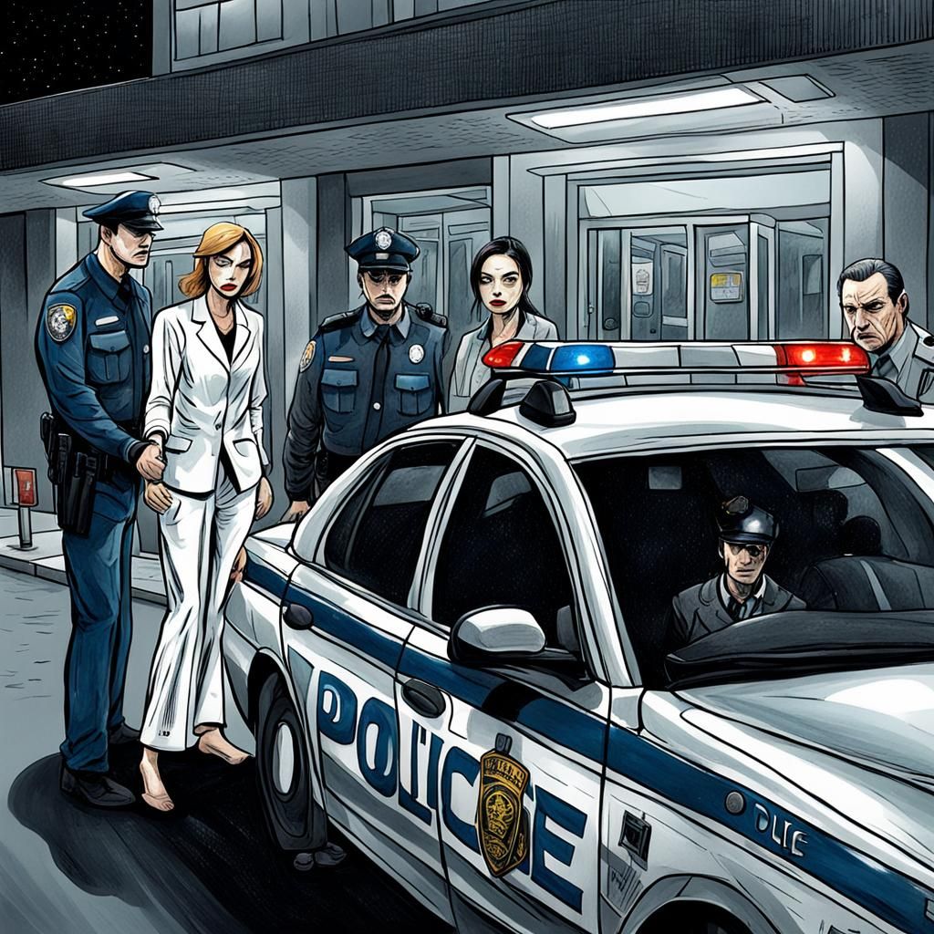 Comic Style Pencil Painting of Crime Scene