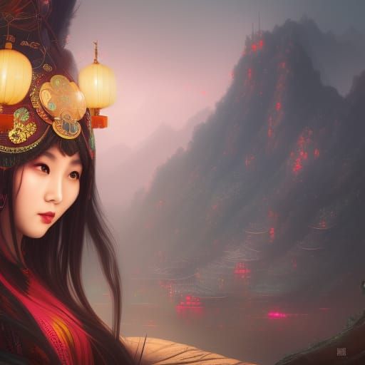 Detailed Matte Painting of a Chinese Girl