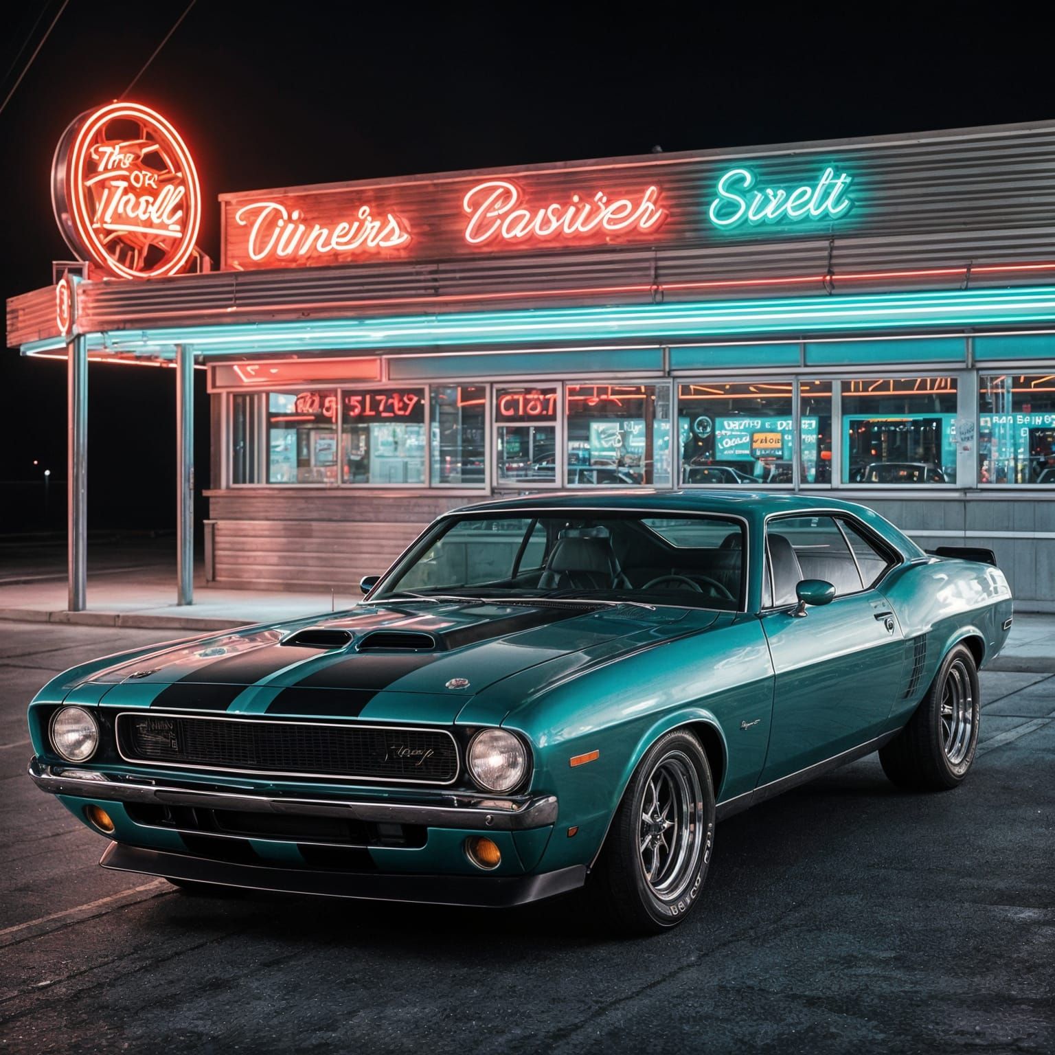 Pin-Striped Muscle Car at Neon Diner