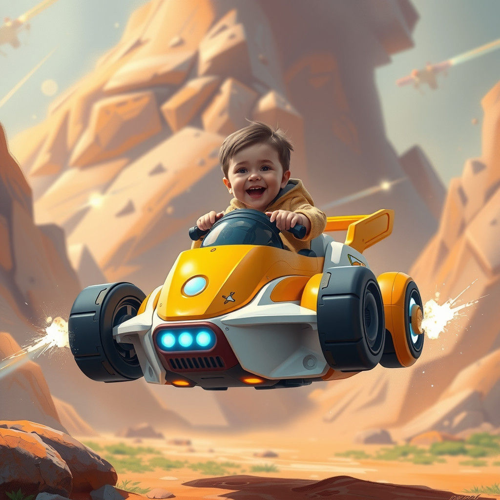 Child's Joyride in Futuristic Hovercar Toy