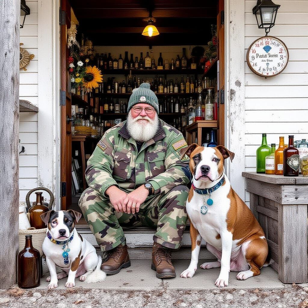 Anime Style Portrait of a Vet with Dogs and Craft Store