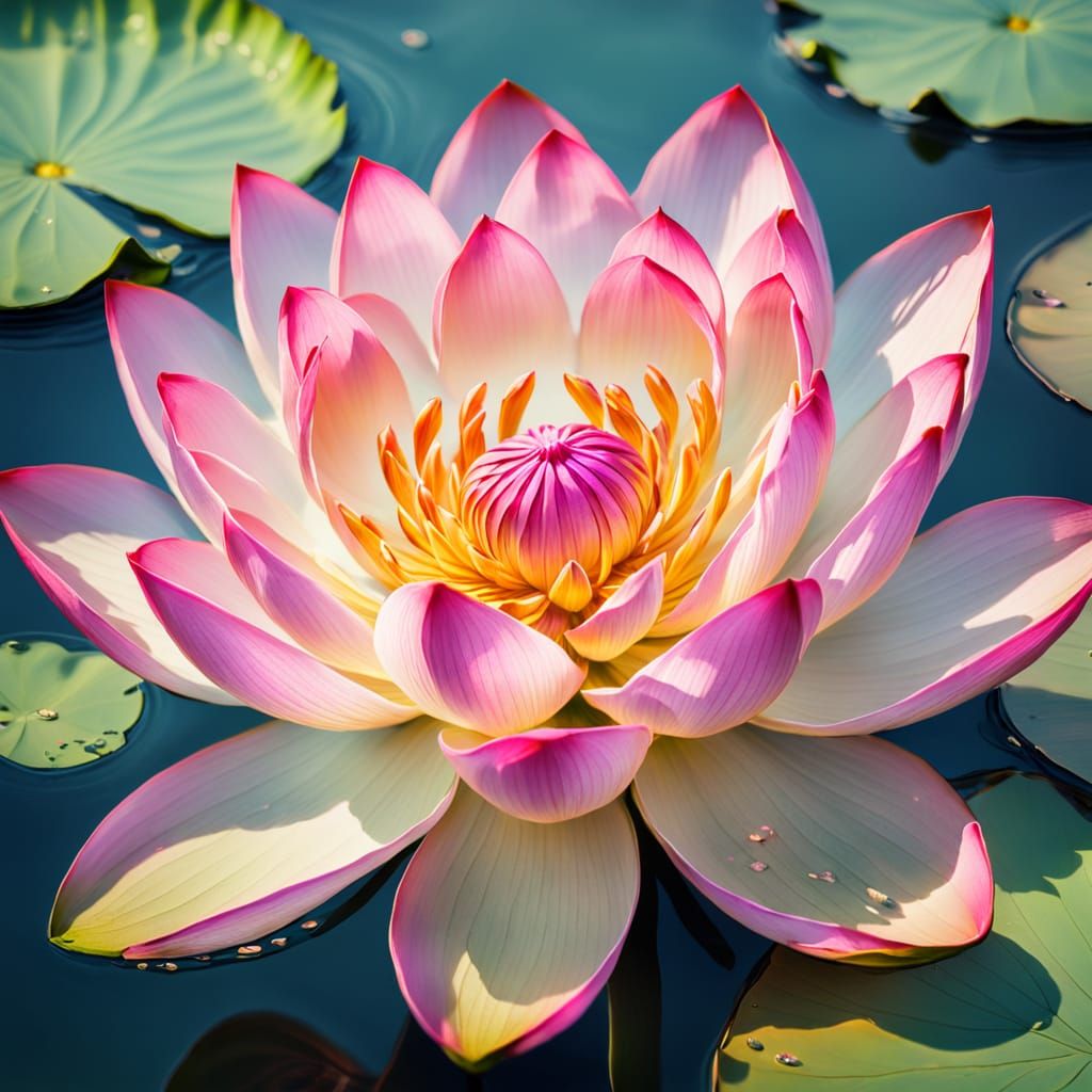 Surreal Pink Lotus Blooms in Soft Golden Light