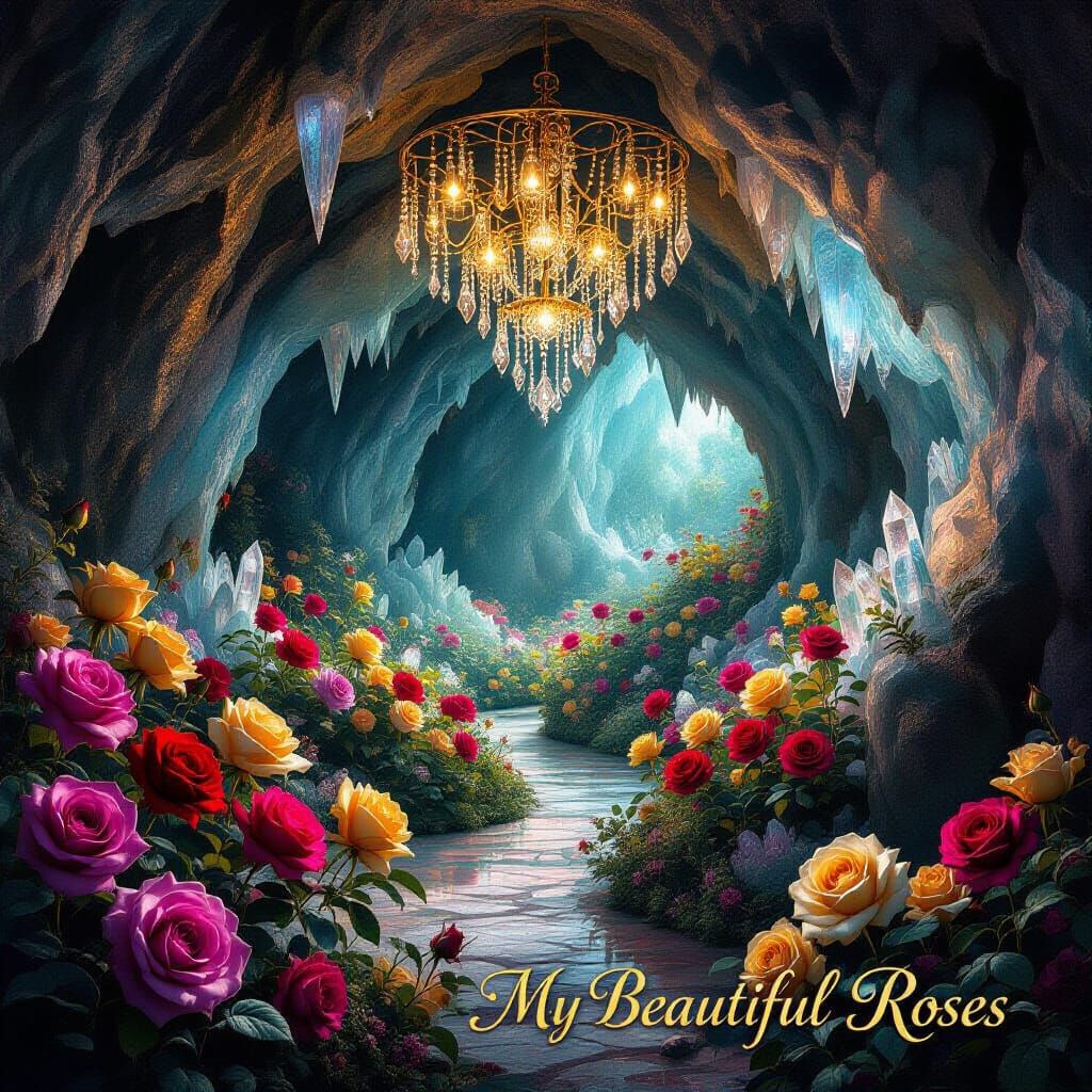 Hidden Rose Garden in Crystal Cave, Art Nouveau Style