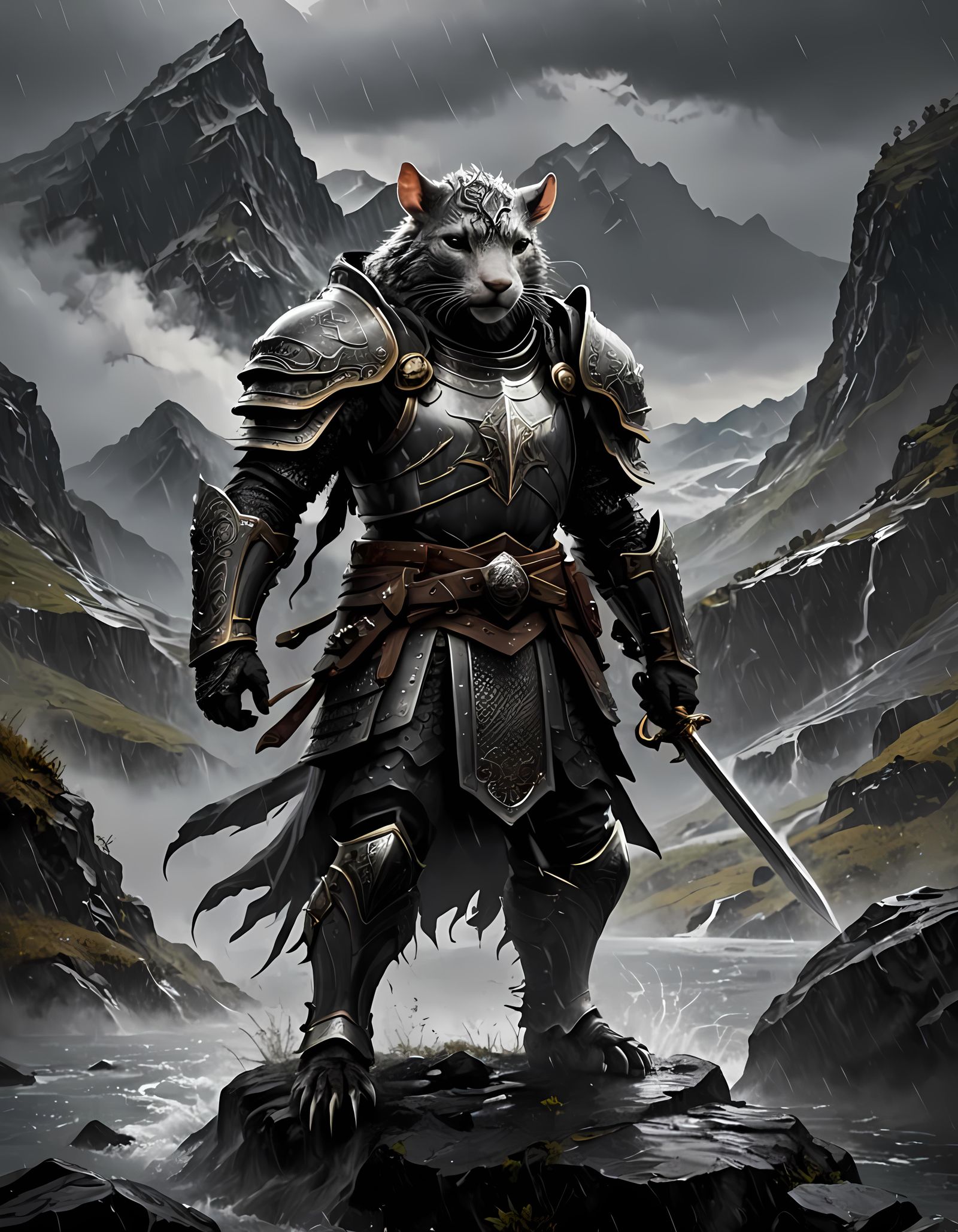 Stoic Ratfolk Paladin in Black Iron Armor