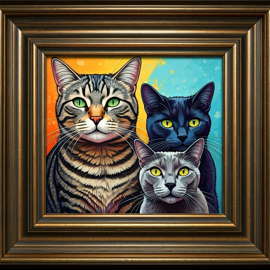 Three Cats in Vibrant Pop Art