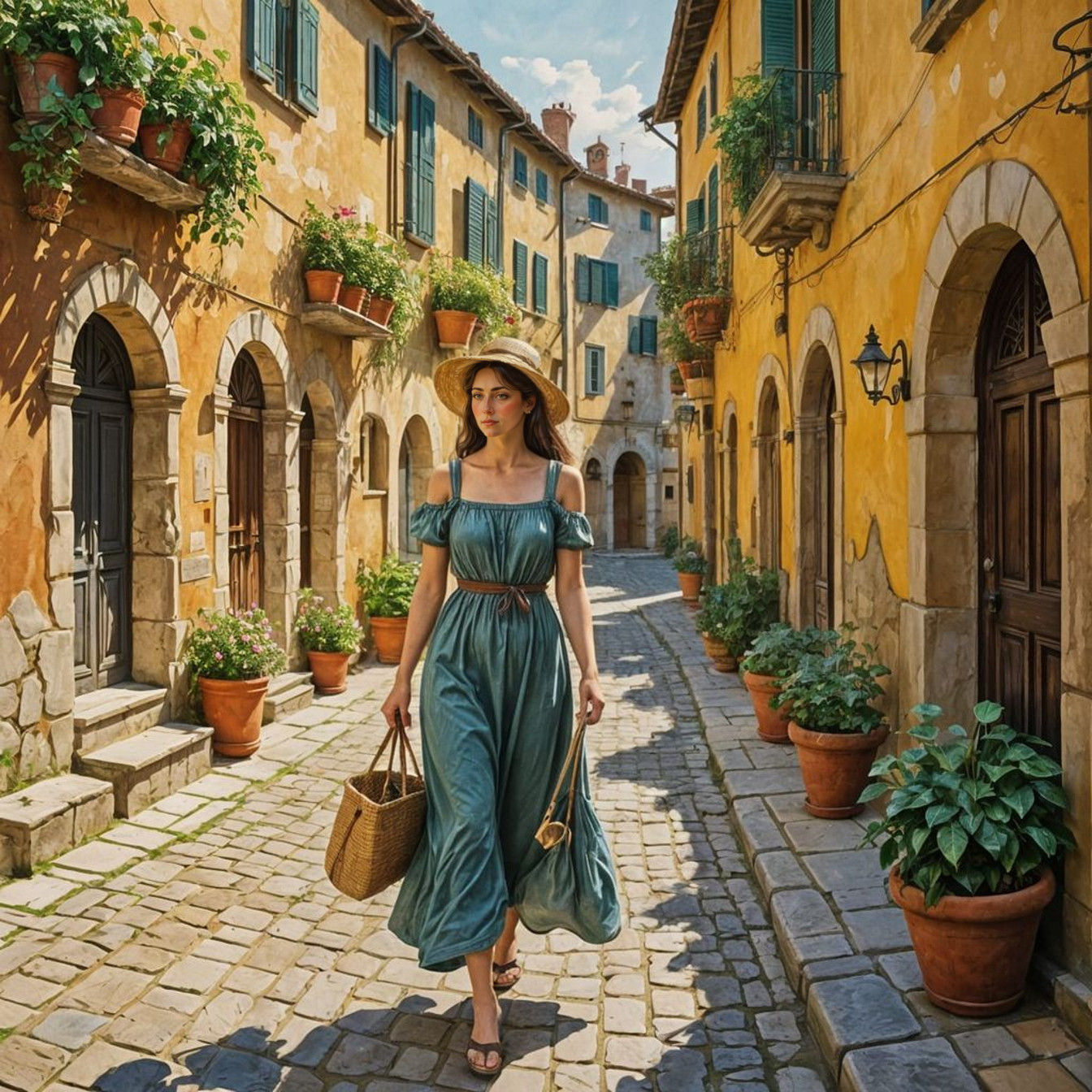 Woman Carrying Bundle Down Italian Street in Epic Impression...