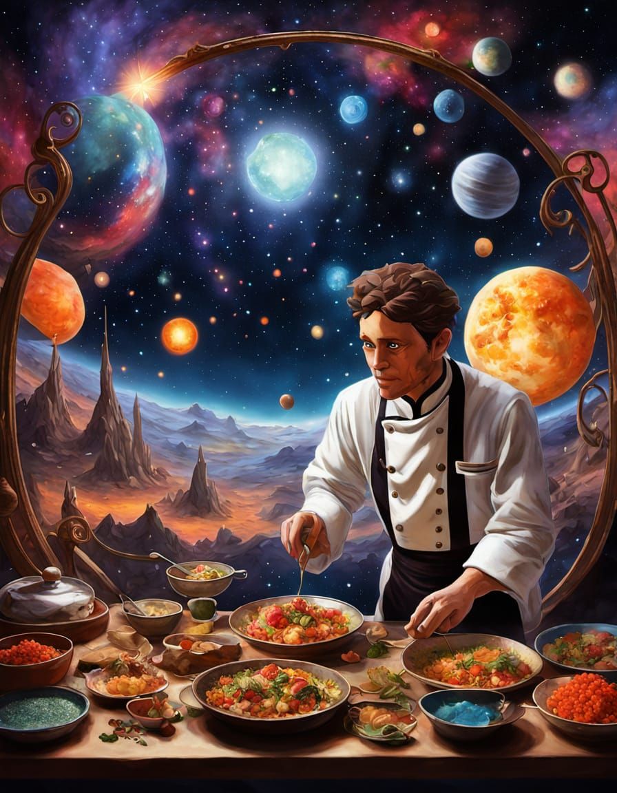 Celestial Chef Creates Cosmic Feast, Art Nouveau