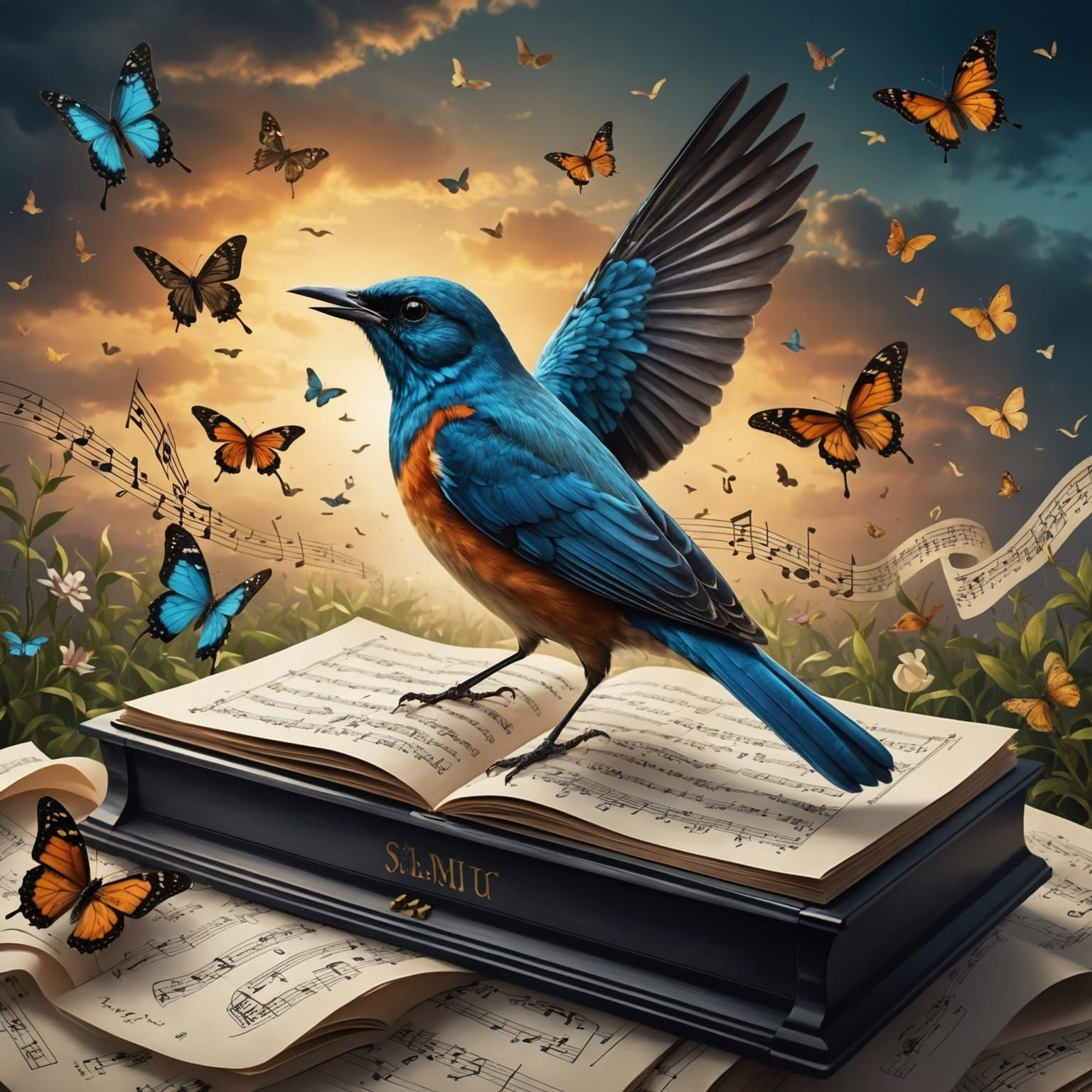 Skylark on Sheet Music: Digital Illustration